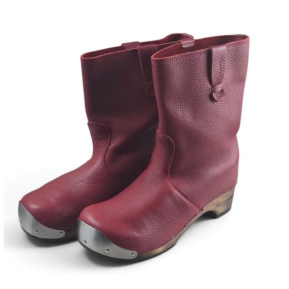 Sanita Shoes - Sanita Leather Clog Boots Women 35 Red Excellent Metal Toe Cap Wood Base